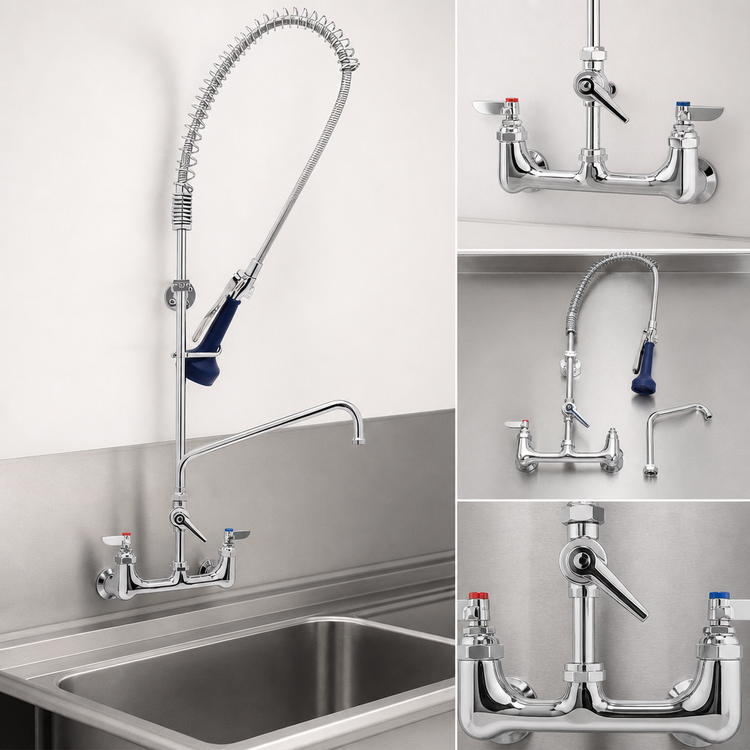 Product image #3 for T&S Brass EasyInstall Wall-Mount Pre-Rinse Unit with Add-On Faucet, 14-Inch Swing Nozzle, and 1.07 GPM Spray Valve