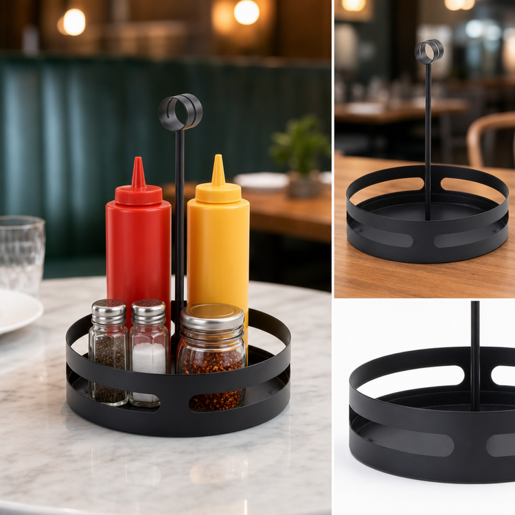 Product image #3 for Round Black Steel Single-Compartment Condiment Rack