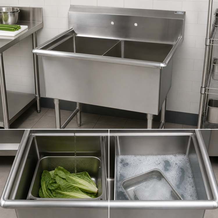 Product image #3 for John Boos Pro-Bowl 2-Compartment Stainless Steel Sink with 24 x 24 x 12 Inch Bowls and 10 Inch Backsplash