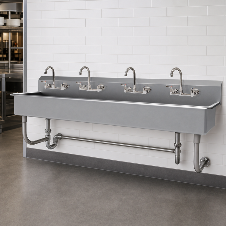 Product image #3 for Advance Tabco 80-Inch 4-Station Wall-Mounted Multiwash Hand Wash Sink with 4 Faucets