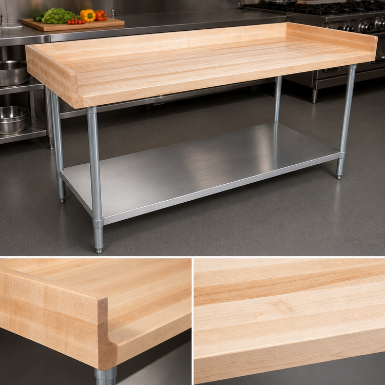 Product image #3 for John Boos DNS04 84-Inch x 24-Inch Baker's Top Wood Work Table with Galvanized Base and Adjustable Undershelf