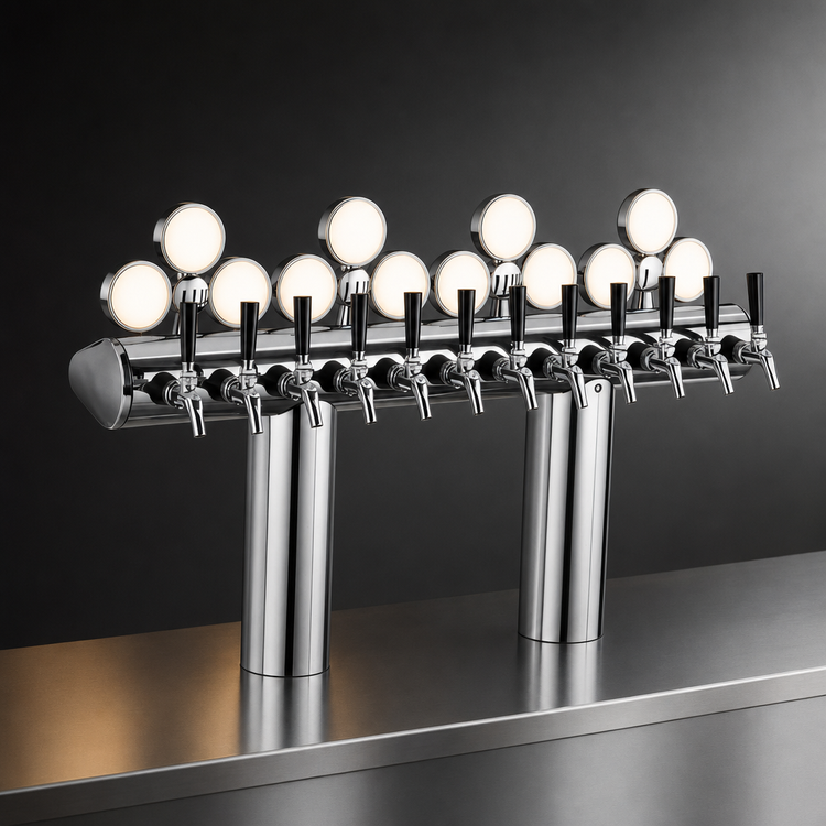 Product image #3 for Perlick 10-Faucet Illuminated Winged Bridge Draft Tower, Countertop, Polished Chrome, Glycol-Cooled