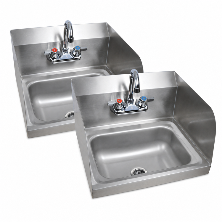 Product image #3 for BK Resources Case Pack of 2 Wall-Mounted Hand Wash Sinks with Included Faucet, 14 x 10 x 5 Inch Bowl, 304 Stainless Steel