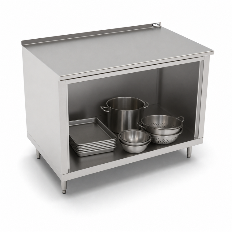 Product image #3 for Open-Front Cabinet Base Work Table with 14-Gauge 300 Series Stainless Steel Top, 36 x 36 Inches, 1-1/2 Inch Rear Riser