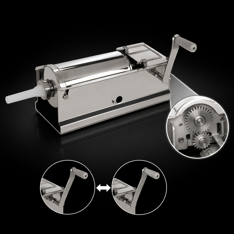 Product image #3 for Trento 2-Speed Manual Horizontal Gear Drive Sausage Stuffer, 11 lb. / 5 kg Capacity, Stainless Steel
