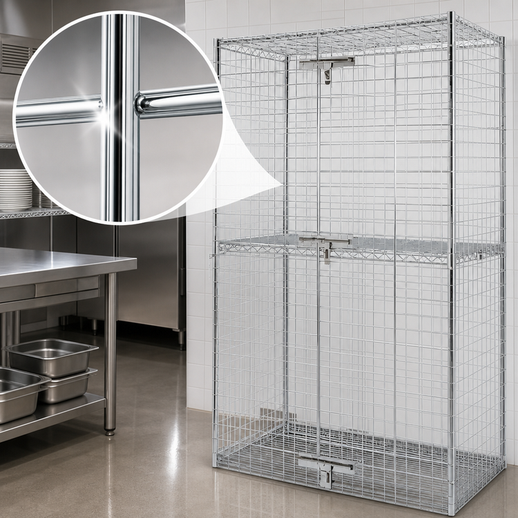 Product image #3 for Stationary Wire Security Cage with 2 Shelves, 36 x 24 x 63 Inch, Chrome Finish
