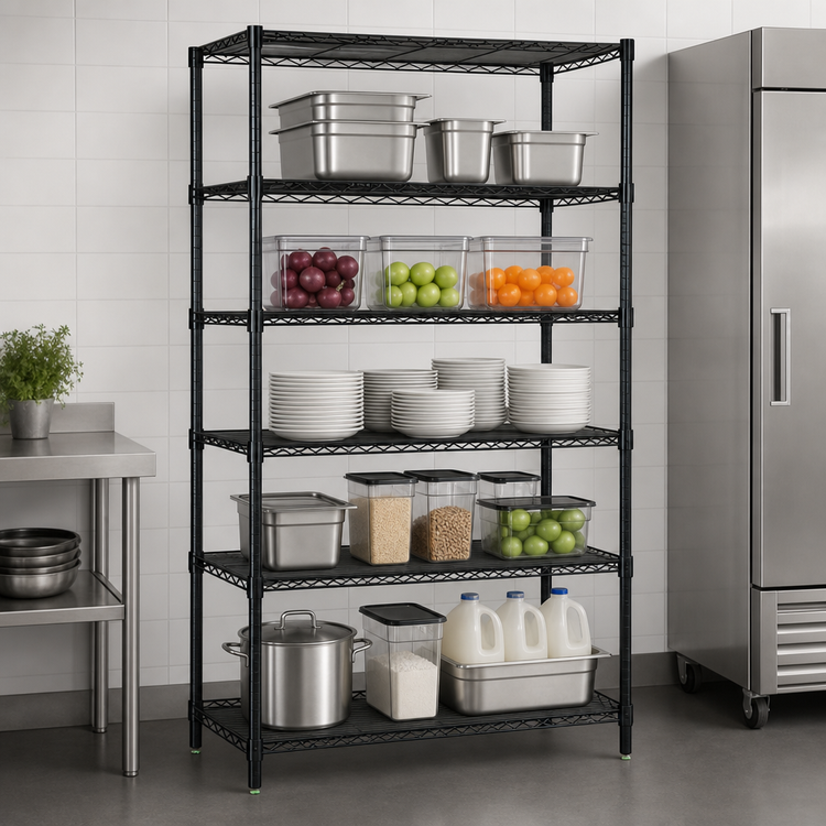 Product image #3 for Quantum Wire Shelving Starter Kit, 42"W x 21"D x 63"H, 5 Shelves, Black Epoxy Finish