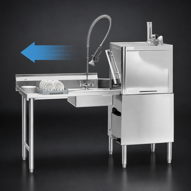 Product image #3 for Eagle Group Straight Soiled Dishtable with Right-to-Left Operation and 20 x 20 x 5-Inch Pre-Rinse Sink, 36 x 30 Inches