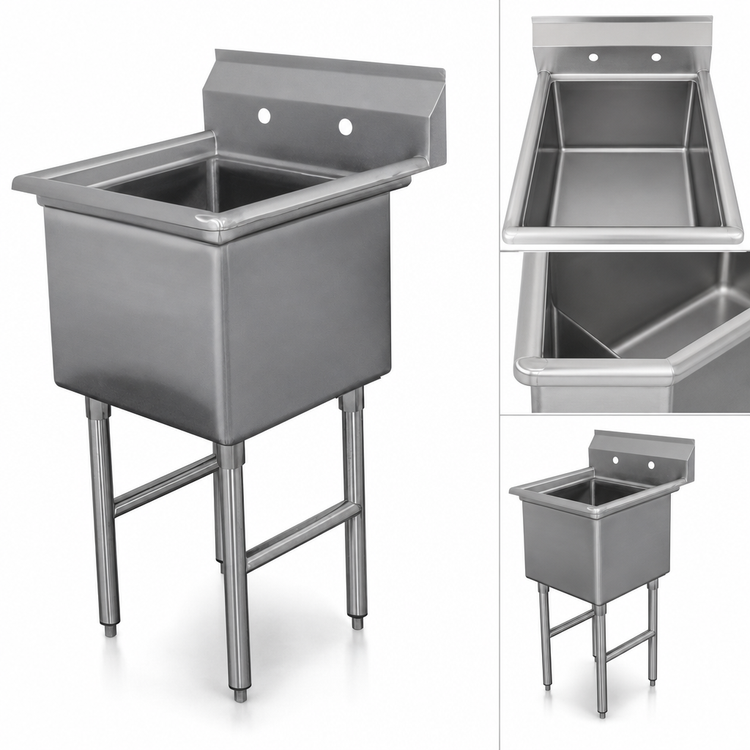 Product image #3 for Advance Tabco 1-Compartment Fabricated Stainless Steel Commercial Sink with 36 x 24 x 14 Inch Bowl, No Drainboards