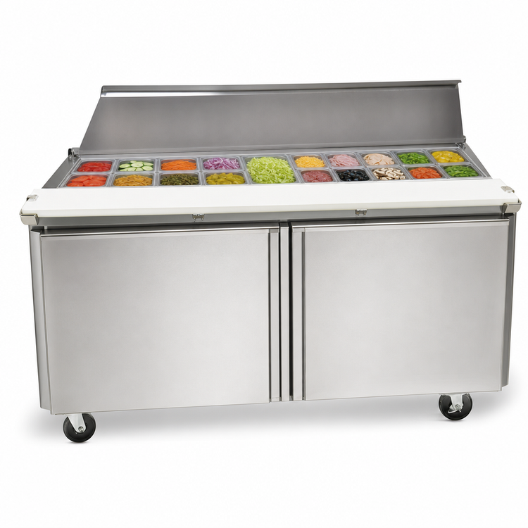 Product image #3 for Delfield Mega Top 60-Inch Two-Section Sandwich/Salad Prep Refrigerator with 24-Pan Top and Cutting Board