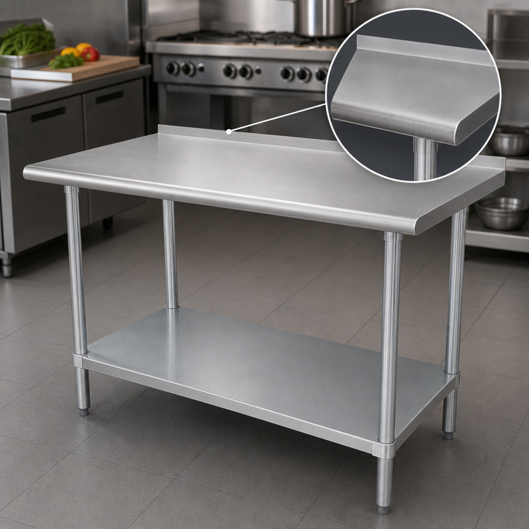 Product image #3 for Advance Tabco 48" x 36" 304 Stainless Steel Work Table with Galvanized Undershelf and 1-1/2" Rear Backsplash