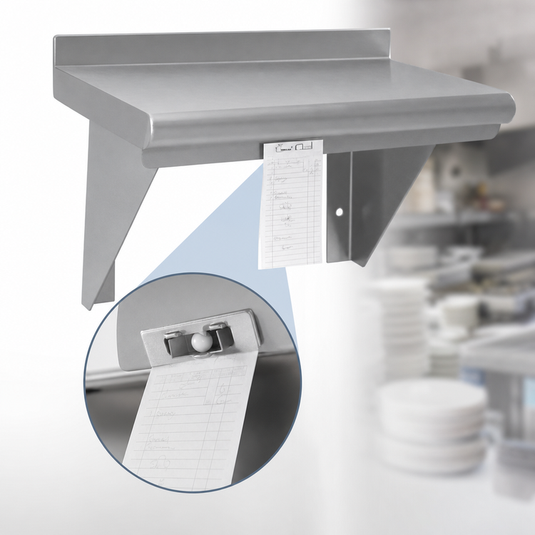 Product image #3 for Advance Tabco Wall-Mounted Stainless Steel Shelf with Check Minder, 36 Inch W x 12 Inch D