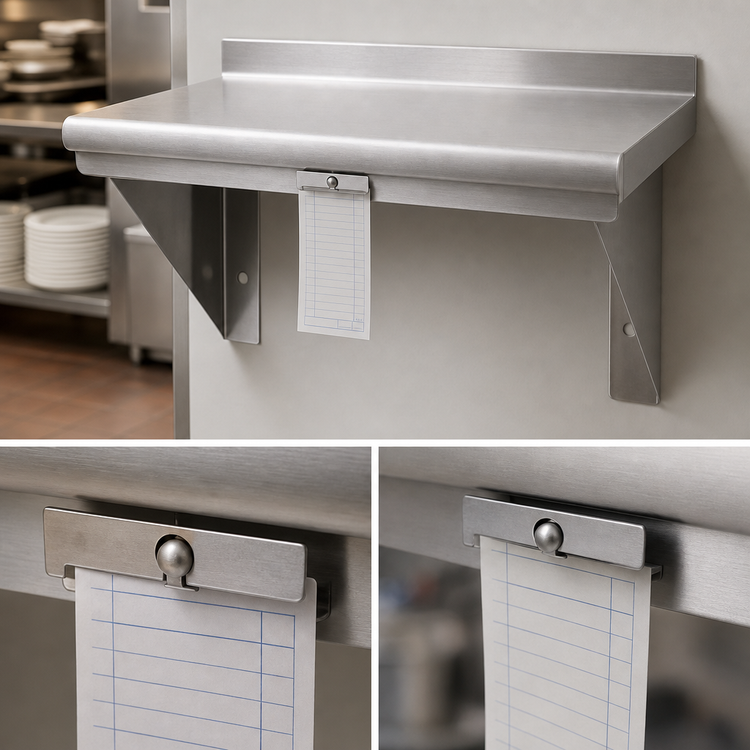 Product image #3 for Advance Tabco 60"W x 12"D Wall-Mounted 430 Stainless Steel Shelf with Check Minder
