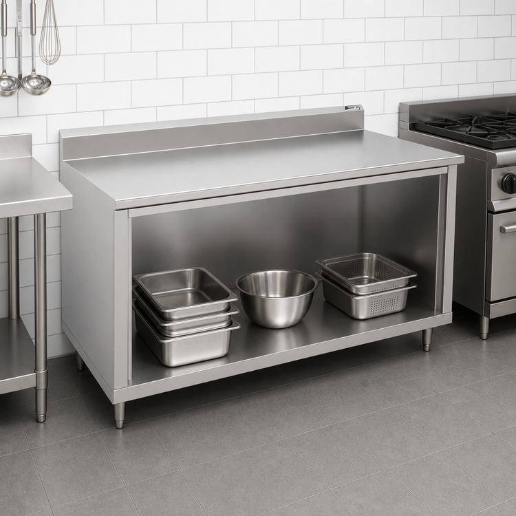 Product image #3 for John Boos Open Front Stainless Steel Cabinet Base Work Table with 5-Inch Backsplash, 84 x 30 Inches