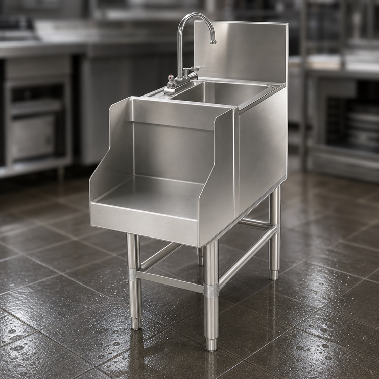 Product image #3 for Spec-Bar 14-Inch x 19-Inch Freestanding Stainless Steel Wet Waste Blender Station with 6-Inch Sink and T&S Glass Filler