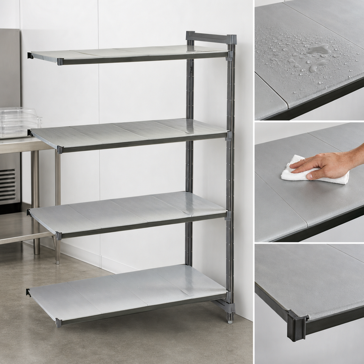 Product image #3 for Cambro Camshelving Basics Plus 4-Tier Solid Polymer Add-On Shelving Unit, 24 x 36 x 64 Inches, Brushed Graphite