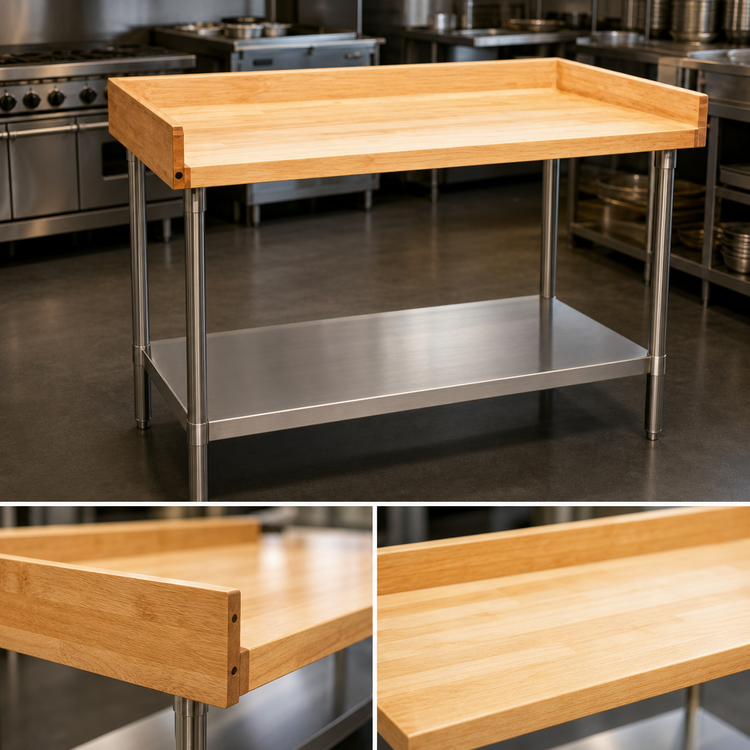 Product image #3 for 96 Inch x 30 Inch Hardwood Top Bakers' Table with Stainless Steel Undershelf and Legs