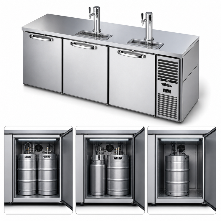 Product image #3 for 84-Inch Three-Section Refrigerated Draft Bar Cooler with Flat Top, Self-Contained