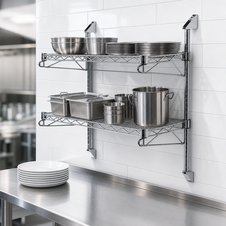 Product image #3 for Quantum Cantilever Double Shelf Wall-Mount Wire Shelving Unit, 42 x 18 Inches, Chrome Plated