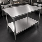 Thumbnail image #3 for John Boos Stallion ST6R1.5-30120SSK Stainless Steel Work Table, 120"W x 30"D, 16-Gauge 300 Series Top, 1-1/2" Rear Upturn, Open Base with Undershelf