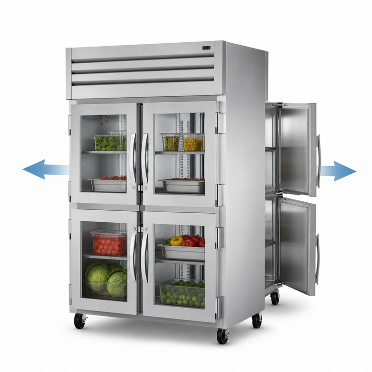Product image #3 for True SPEC SERIES 2-Section Pass-Thru Reach-In Refrigerator with 4 Front Glass Half Doors and 2 Rear Stainless Steel Doors