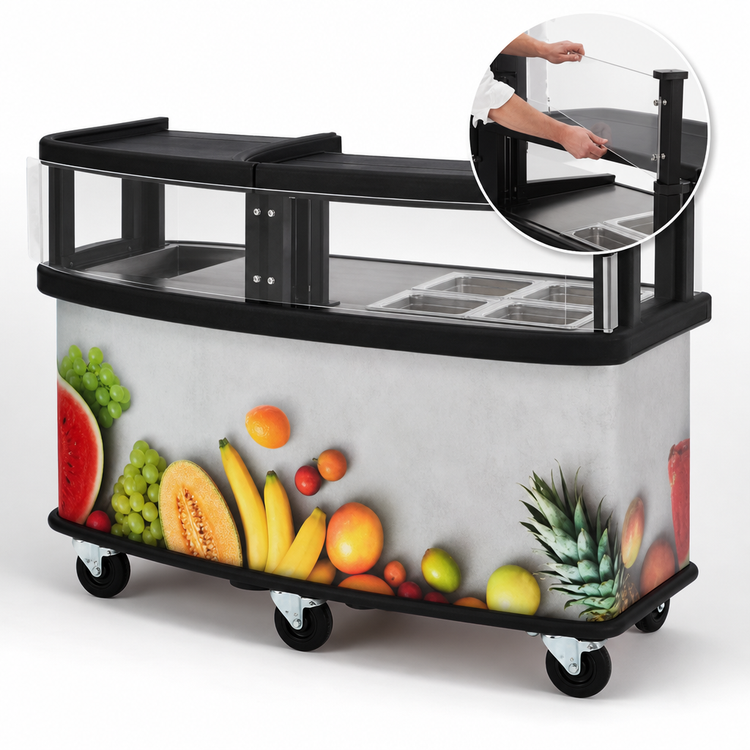 Product image #3 for Cambro 75-Inch Vending Cart with Safety Barrier, Open Well, Black Strip Wrap