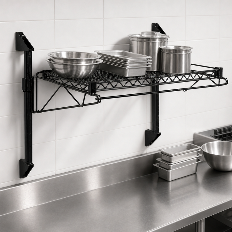 Product image #3 for Quantum Wall-Mount Cantilever Single Shelf Kit, 30 x 14 Inches, Black Epoxy Antimicrobial Finish