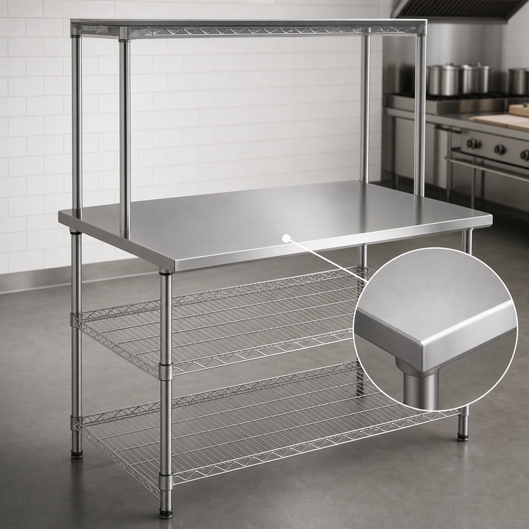 Product image #3 for Eagle Group AdjusTable 60 Inch x 30 Inch One-Tier Stainless Steel Work Table System with Overshelf and Undershelves