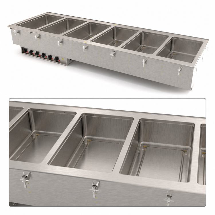 Product image #3 for Vollrath 6-Well Drop-In Electric Hot Food Well with Individual Thermostatic Controls, 208V, Wet Operation, Marine-Grade Stainless Steel