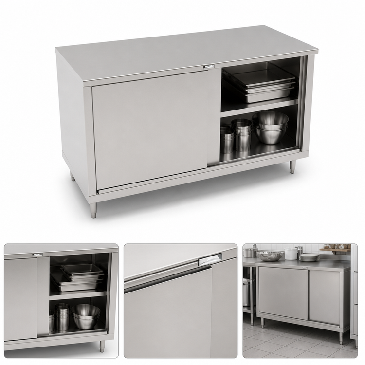 Product image #3 for John Boos 60"W x 24"D Enclosed Stainless Steel Work Table with Sliding Door Cabinet Base