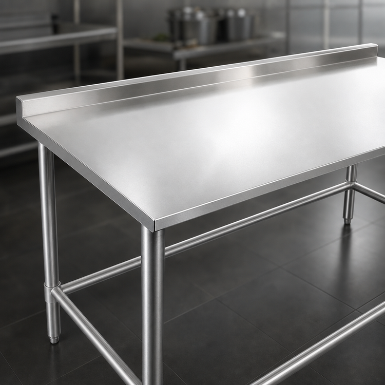 Product image #3 for Eagle Spec-Master 60"W x 30"D 14-Gauge 300 Series Stainless Steel Work Table with Rear Upturn and Galvanized Tubular Base