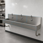 Thumbnail image #3 for Advance Tabco 19-18-72EF 72-Inch 3-Station Wall-Mounted Hand Wash Sink with 3 Electronic Faucets, 304 Stainless Steel, 8-Inch Bowls