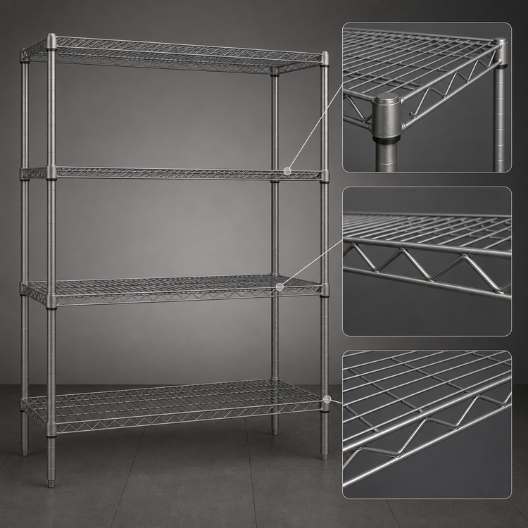 Product image #3 for Eagle Redi-Pak 4-Tier Stationary Wire Shelving Unit, 48"W x 18"D x 74"H, Pewter Gray Epoxy Finish