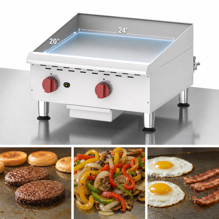 Product image #3 for Omcan USA 24-Inch Countertop Gas Griddle with 3/4-Inch Smooth Steel Plate, 60,000 BTU