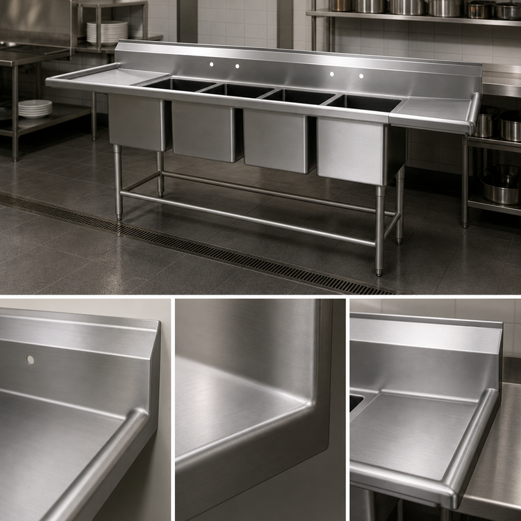 Product image #3 for Spec-Master FN2072-4-18R-14/3 Four-Compartment Stainless Steel Sink with 18" Right Drainboard
