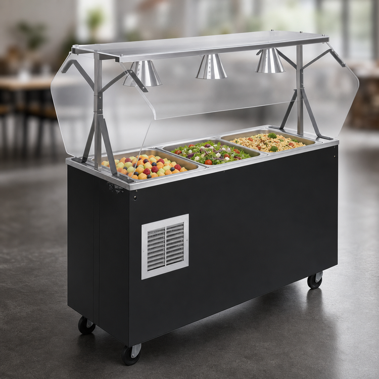 Product image #3 for Vollrath 2-Series Affordable Portable Refrigerated 3-Pan Cold Food Pan Buffet Station with Breath Guard