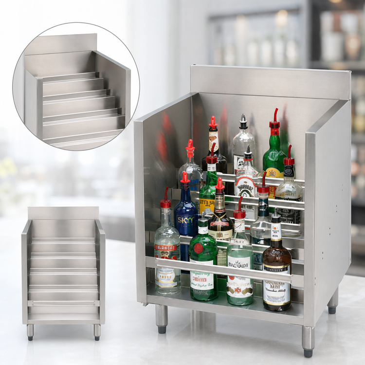 Product image #3 for Advance Tabco Underbar Basics™ 12-Inch Freestanding Stainless Steel 5-Step Liquor Bottle Display Unit