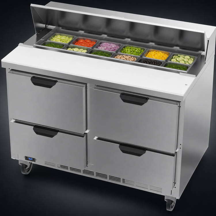 Product image #4 for Beverage-Air 48-Inch Two-Section Sandwich Top Refrigerated Counter with 12-Pan Top and 4 Drawers