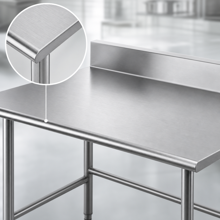 Product image #3 for Advance Tabco 48" x 30" 14 Gauge 304 Stainless Steel Work Table with 5" Backsplash, Open Base