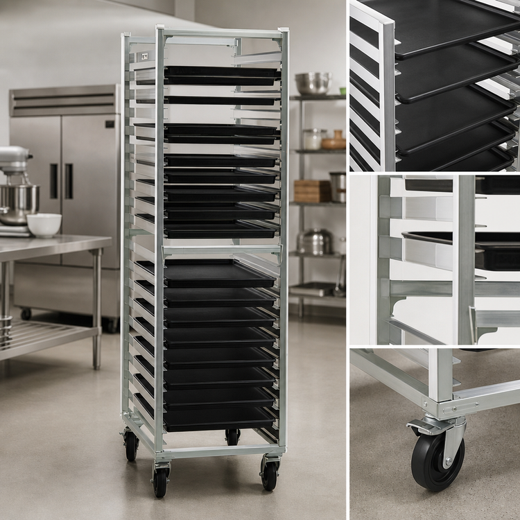 Product image #3 for New Age Mobile Full-Height Aluminum Bun Pan Rack, Open Sides, 38-Pan Capacity