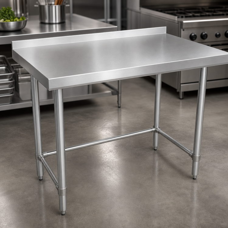 Product image #3 for BK Resources 84" x 30" All-Stainless Open Base Work Table with 1-1/2" Rear Riser