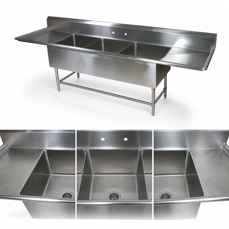 Product image #3 for John Boos Pro-Bowl 3-Compartment Sink with Dual 30-Inch Drainboards, 123-1/4-Inch Wide