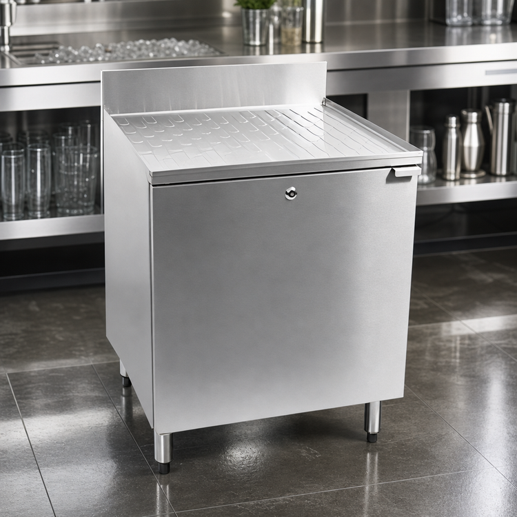 Product image #3 for CHOICE 24-Inch Wide Stainless Steel Underbar Drainboard Cabinet, 19-Inch Deep, Single Field-Reversible Hinged Door