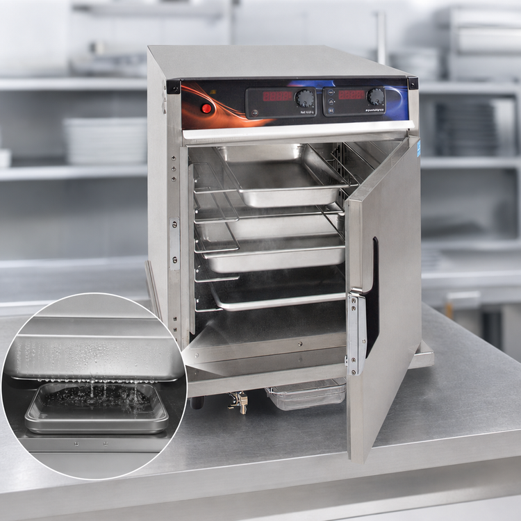 Product image #3 for AquaTemp Mobile Heated Holding Cabinet with Humidity Cabinet, 1 Section, 10 Hotel Pan Capacity, Stainless Steel