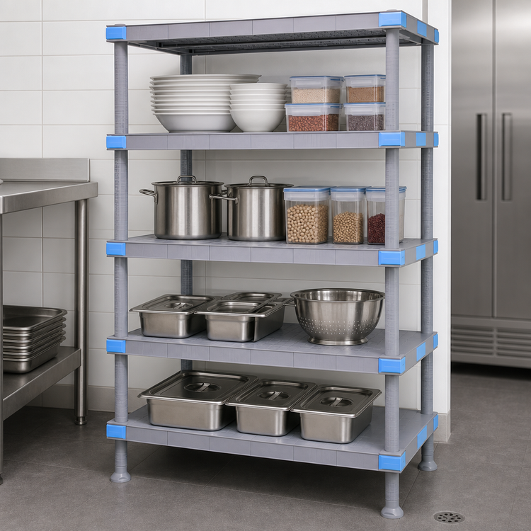 Product image #3 for Quantum Millenia All-Polymer Rust-Proof Shelving Unit with 4 Solid Shelves and Dunnage Stand, 54 x 21 x 50 Inches