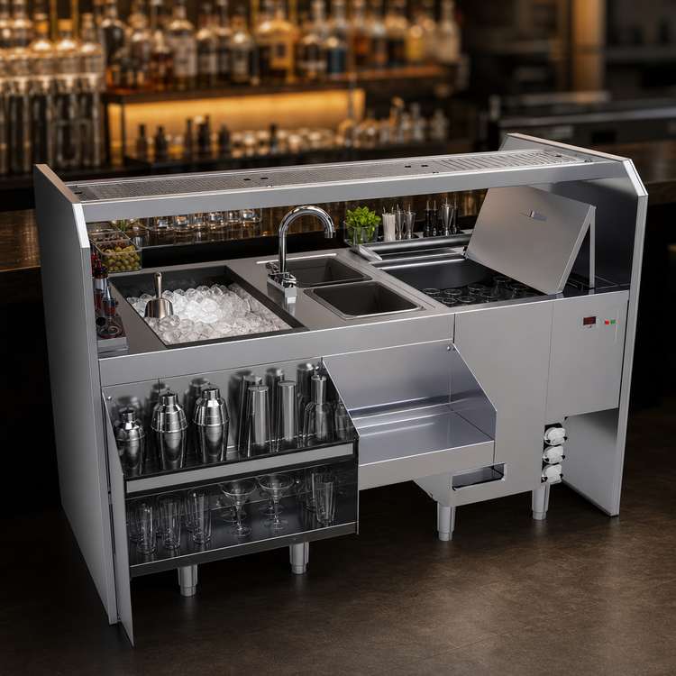 Product image #3 for Glastender Complete Style Pass-Thru Cocktail Station with GW24 Glasswasher, 66 Inch Wide, Rightward Workflow