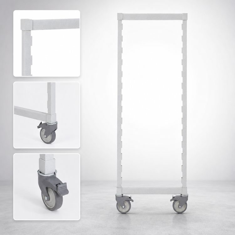 Product image #4 for Cambro Camshelving Premium Series Mobile Post Kit with Locking Casters, 24 Inch Wide x 75-1/4 Inch High, Speckled Gray
