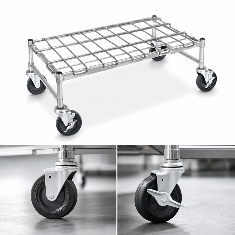 Product image #3 for Metro Super Erecta Mobile Stainless Steel Dunnage Rack with Wire Mat, 48 x 18 Inches, 800 lb Capacity