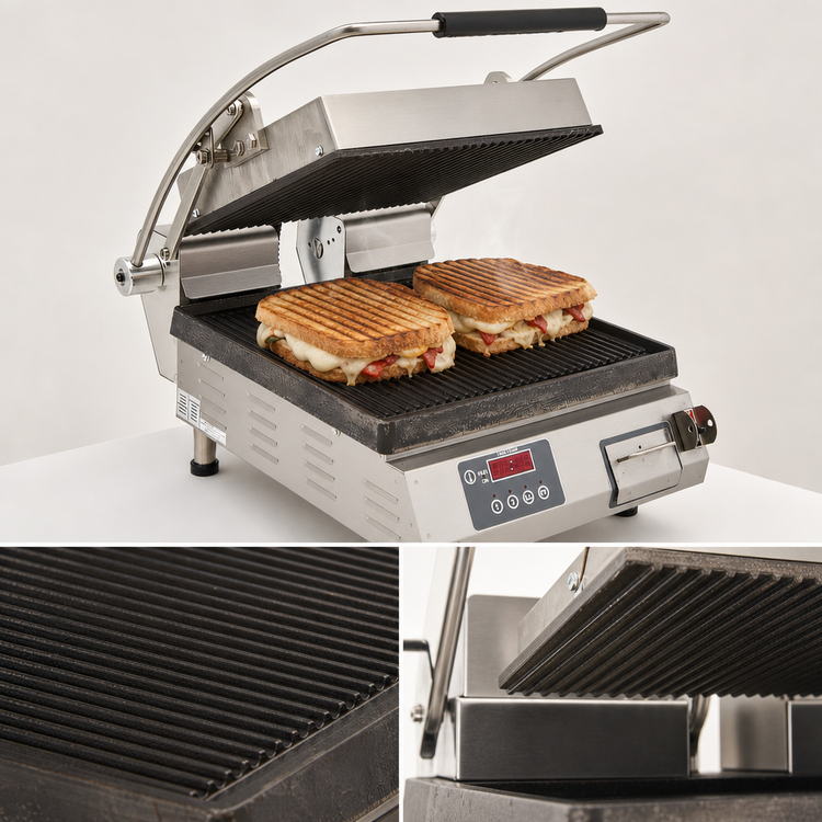 Product image #3 for Pro-Max 2.0 14-Inch Grooved Cast Iron Countertop Sandwich Grill with Electronic Controls and Timer