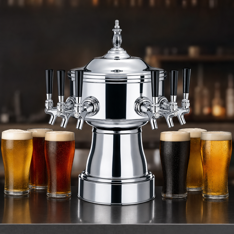 Product image #3 for Perlick Gambrinus Double-Sided Countertop Glycol-Cooled Draft Beer Tower, 3 Faucets Per Side, Chrome Finish
